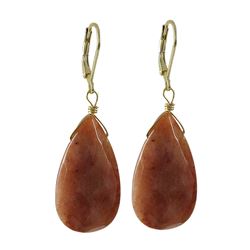 Honey Semi Precious Stone On Gold Tone Sterling Silver Lever Back Earrings -1.87