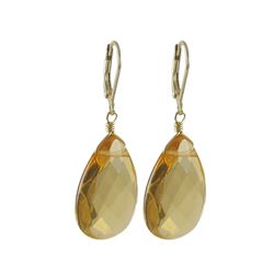 Citrine Semi Precious Stone On Gold Tone Sterling Silver Lever Back Earrings -1.87