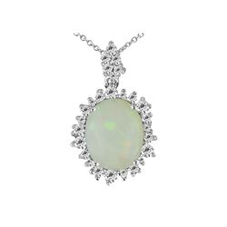 SS ETHIOPIAN OPAL / CREATED-WHITE SAPPHIRE PENDANT (#10513MUL1)