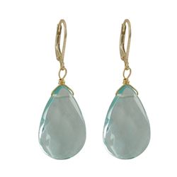 Aqua Semi Precious Stone On Gold Tone Sterling Silver Lever Back Earrings -1.87" (Approximately)