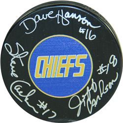 Hanson Brothers Signed Charlestown Chiefs Puck