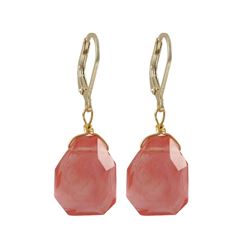 Cherry Semi Precious Stone On Gold Tone Sterling Silver Lever Back Earrings -1.54"