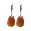 Image 1 : Carnelian Semi Precious Stone On Gold Tone Sterling Silver Lever Back Earrings -1.54"
