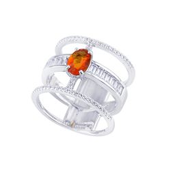 SS FIRE OPAL / WHITE TOPAZ RING - Size 7 (#10491MUL)