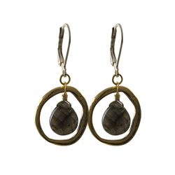 Labradorite(Grey) Semi Precious Stone In Gold Tone Brass Ring Sterling Silver Lever Back Earrings- 1