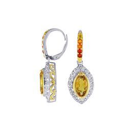 TT SS/YGPLT CITRINE / FIRE OPAL / WHITE TOPAZ LEVERBK EARRINGS (#10468MUL)