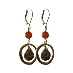 Labradorite(Grey) Semi Precious Stone In Gold Tone Brass Ring Sterling Silver Lever Back Earrings- 1