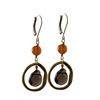 Image 1 : Smokey Semi Precious Stone In Gold Tone Brass Ring Sterling Silver Lever Back Earrings- 1.88