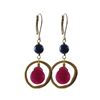 Image 1 : Ruby Semi Precious Stone In Gold Tone Brass Ring Sterling Silver Lever Back Earrings- 1.88