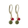 Image 1 : 6Mm Olive Jade And 4Mm Red Carnelian Semi Precious Balls On Gold Plated Sterling Silver Lever Back E