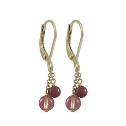 6Mm Cherry Quartz And 4Mm Pink Quartz Semi Precious Ball On Gold Plated Sterling Silver Lever Back E