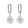 Image 1 : White 12Mm Round Shell Pearl With Crystal Row In Center, On Rhodium Plated Sterling Silver CZ Lever 