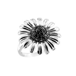 SILVER BLACK DIAMOND SUNFLOWER RING - Size 7 (#8526D-BLK)