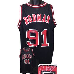 Dennis Rodman Signed Chicago Bulls Black Prostyle Jersey XL- JSA Hologram (Top Sig)