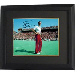 Tom Osborne Signed Nebraska Cornhuskers 8X10 Photo Custom Framed On Field (3X National Champ)