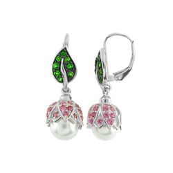 SILVER PEARL/ PINK SAPP/ CHDI LEVERBACK EARRINGS (#5703MUL)