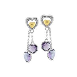 SILVER/GOLD AMETHYST WIRE WRAPPED EARRINGS (#6435A)