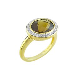 STERLING SILVER GOLDPLATED COGNAC QUARTZ / DIAMOND RING - Size 7 (#8908COGNQ)