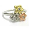 Image 1 : Tri Color Sterling Silver Flower Ring, Size 6