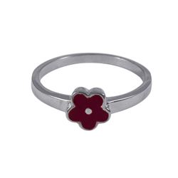 Red Enamel Heart, Sterling Silver Ring, Size 3