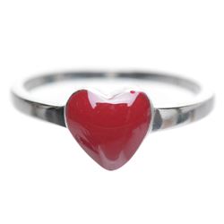 Red Enamel Heart Sterling Silver Ring Size 4