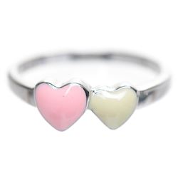 Pink And White Enamel Hearts Sterling Silver Ring Size 2