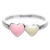Image 1 : Pink And White Enamel Hearts Sterling Silver Ring Size 2