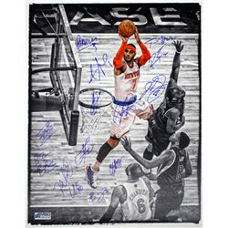 2013/14 NY Knicks Team Signed Carmelo Anthony Leaning Shot Vs Kings B/W W/ Color Accents Stretched 2
