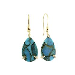 SILVER COPPER TURQUOISE / DIMOAND FISHHOOK EARRINGS (#6504TQ)