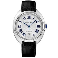 Cartier  Cle De 40Mm 18Kt White Gold Leather  Men Watch