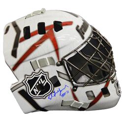 Ed Belfour Signed NHL Logo White Replica Goalie Mask W/HOF 11
