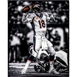 Peyton Manning Throwing Vertical Black And White With Color Accents 11X14 Photo (Signed By William H