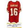 Image 1 : Len Dawson Signed Custom Red & Gold Jersey W/HOF'87