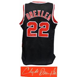 Clyde Drexler Signed Black Throwback Custom Basketball Jersey