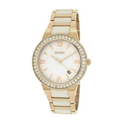 Roberto Bianci Women's Rose Gold Plated White Ceramic Watch With Stones-5872L