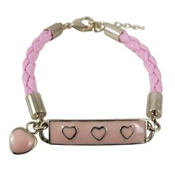 Lt Pink Enamel Bar With Lt Pink Hearts Lt Cord Bracelet Brass