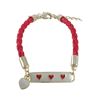 Image 1 : Ivory Enamel Bar With Red Hearts On Red Cord, Gold Plated Brass Bracelet, 6" 1"