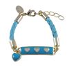 Image 1 : Turquoise Enamel Bar With White Hearts Turquoise Cord Bracelet Brass, 4" 1"