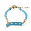 Image 1 : Turquoise Enamel Bar With White Hearts Turquoise Cord Bracelet Brass, 5