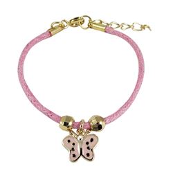 Pink Enamel Butterfly On Pink Cord Bracelet