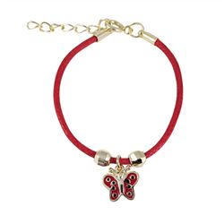 Red Enamel Butterfly On Red Cord Bracelet