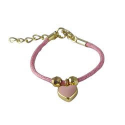 Pink Enamel Heart On Pink Cord Bracelet