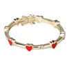 Image 1 : Gold Tone Brass Bangle With Red Enamel Hearts-35Mm