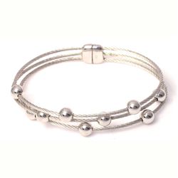 Silver Tone Stainless Steel 3 Row Bracelet With Magnet