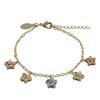 Image 1 : Tri Color Flower Charms Dangling, Gold Plated Brass Chain Bracelet, 5