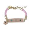 Image 1 : Lt. Pink Enamel Bar With Multi Color Flowers Pink Cord Bracelet Brass