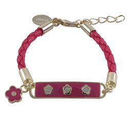 Fuschia Enamel Bar With White Flowers Fuschia Cord Bracelet Brass, 5" 1"