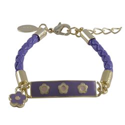 Purple Enamel Bar With Lt Pink Flowers Purple Cord Bracelet Brass