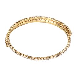 Gold Tone Brass Flexible Bracelet With White Crystals