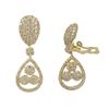 Image 1 : Gold Plated Sterling Silver Clip Earrings, Teardrop With Flowers, White CZ, Brass Clip, 1.5"